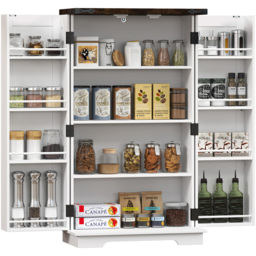 Portland White and Dark Wood 2 Door Freestanding Kitchen Storage Cabinet with 8 Spice Rack - thumbnail 2