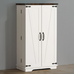 Portland White and Dark Wood 2 Door Freestanding Kitchen Storage Cabinet with 8 Spice Rack