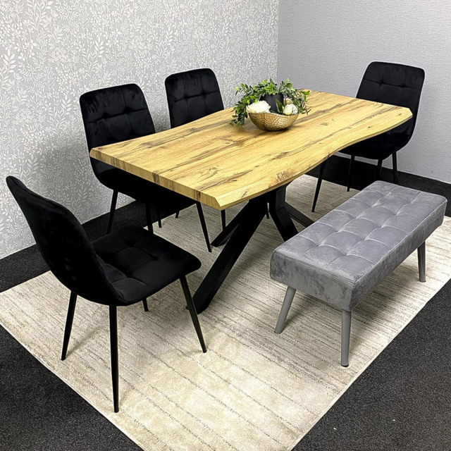 Kosy Koala 6 Seater Reinforced Wood and Velvet Dining Table Set with Bench Black and Grey - image 1