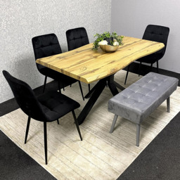 Kosy Koala 6 Seater Reinforced Wood and Velvet Dining Table Set with Bench Black and Grey - thumbnail 1