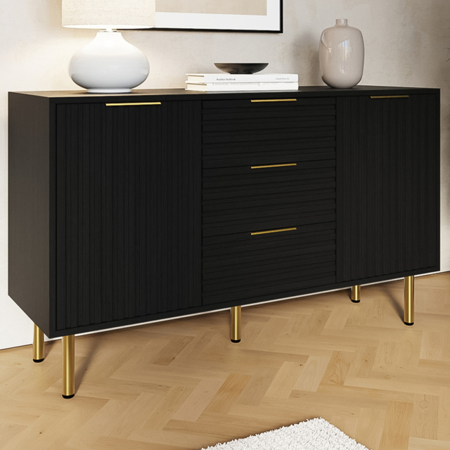 GFW Nervata Black 2 Door 3 Drawer Sideboard - image 1