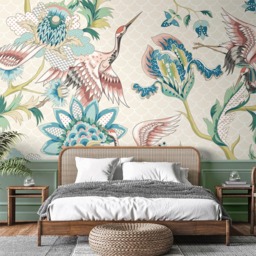 Origin Murals Cranes In Flight Blue Wall Mural - thumbnail 1