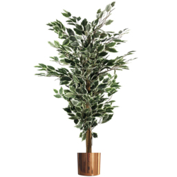 Leaf White Edge Bushy Ficus Leaf Artificial Plant with Copper Metal Planter 130cm - thumbnail 1