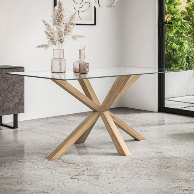 Furniture Online Etta 6 Seater Solid Oak Glass Dining Table - image 1