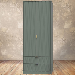 Crowndale Diamond Ready Assembled 2 Door 2 Drawer Reed Green Tall Double Wardrobe