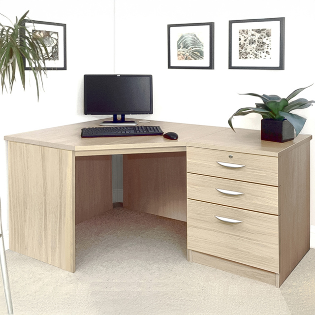 R White Cabinets SET-07-IN-ST Single Door 2 Drawer Filing Corner Desk Brown - image 1