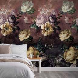Grandeco Painted Flowers Burgundy 3 Lane Wall Mural - thumbnail 2