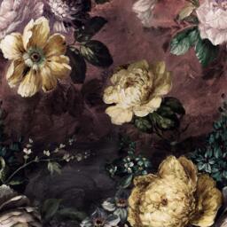 Grandeco Painted Flowers Burgundy 3 Lane Wall Mural