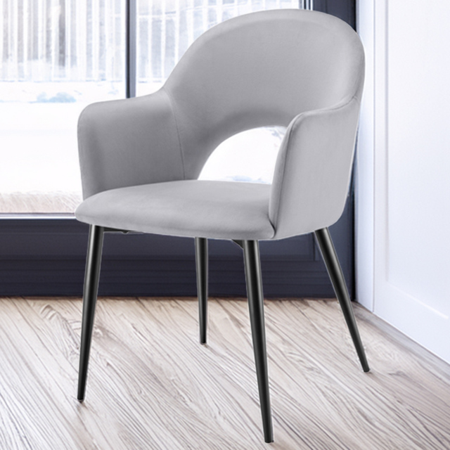 tectake Sasha Light Grey Velvet Padded Dining Chair Set of 6 - image 1