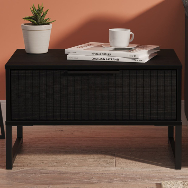 Crowndale Fluted Single Drawer Black Ash Wide Side Table Ready Assembled - image 1