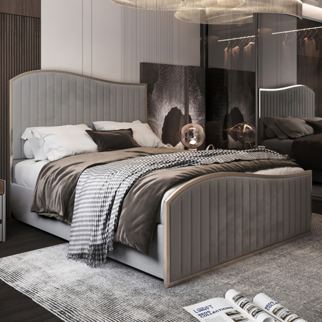 Brixton Grey Super King Size Velvet Upholstered Metal Bed Frame with Wave Headboard - image 1