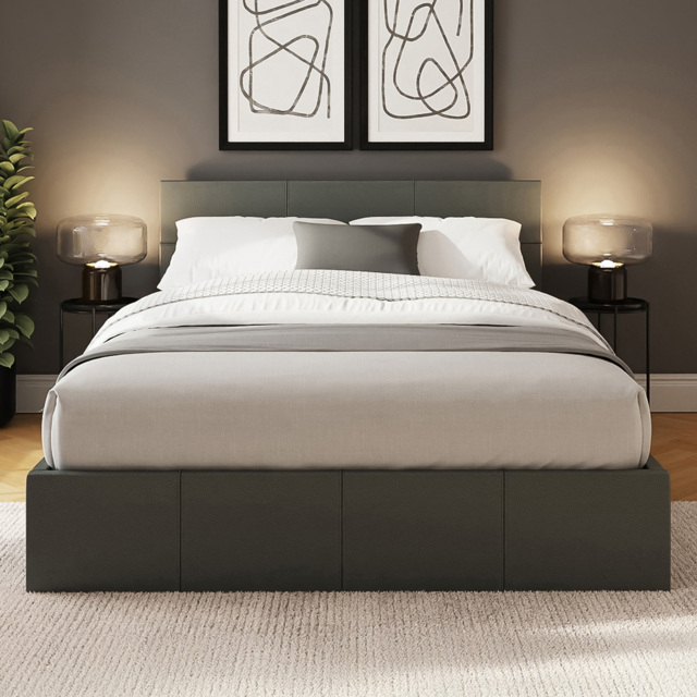 GFW Grey Double Hopsack Fabric End Lift Ottoman Bed with Memory Pocket Spring Mattress - image 1