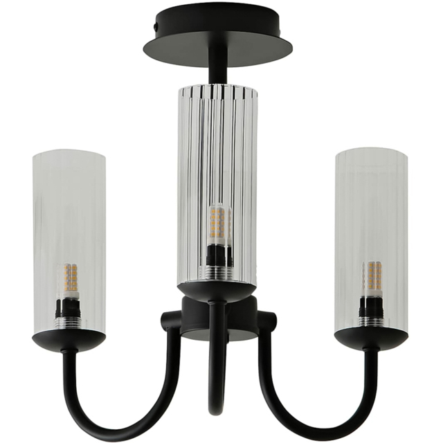 ValueLights Canya Clear Ribbed Shades 3 Way Matte Black Ceiling Light Chandelier with Bulbs - image 1