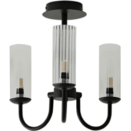 ValueLights Canya Clear Ribbed Shades 3 Way Matte Black Ceiling Light Chandelier with Bulbs