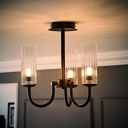 ValueLights Canya Clear Ribbed Shades 3 Way Matte Black Ceiling Light Chandelier with Bulbs - thumbnail 2