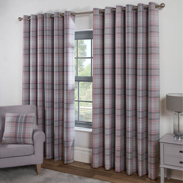 Divante Hatfield Check Blush Blackout Eyelet Curtains 229 x 229cm - image 1