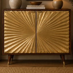 Artisan Furniture Manila Brown and Golden 2 Door Solid Wood Cabinet - thumbnail 1