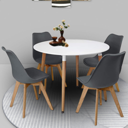 Kosy Koala 4 Seater Plastic and Faux Leather Round Dining Set White and Grey