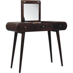 Artisan Furniture 3 Drawer Dark Brown Walnut Solid Wood Dressing Table with Foldable Mirror - thumbnail 2