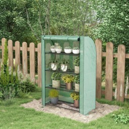 Outsunny Green Plastic 4-Tier Mini Greenhouse 4 x 1.6ft - thumbnail 2