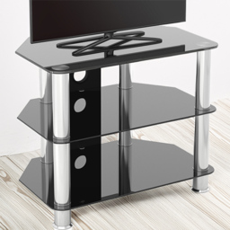 AVF Classic 2 Shelf Black and Chrome Glass Corner TV Unit with Cable Management