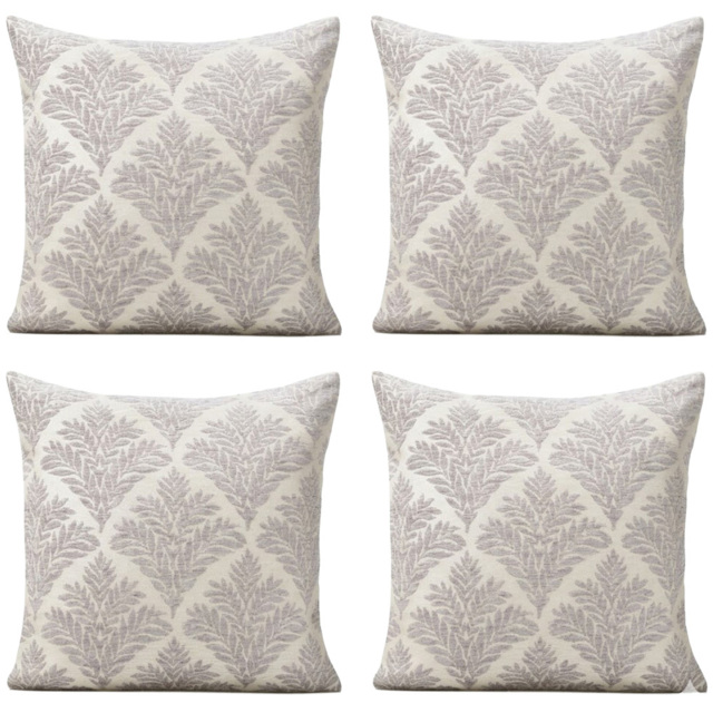 Alan Symonds Chenille Silver Geometric Leaf Cushion with Polyester Filled Pad 45 x 45cm 4 Pack
