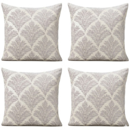 Alan Symonds Chenille Silver Geometric Leaf Cushion with Polyester Filled Pad 45 x 45cm 4 Pack