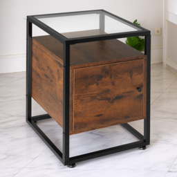 tectake Dudley Single Door Dark Wood Rustic Nightstand