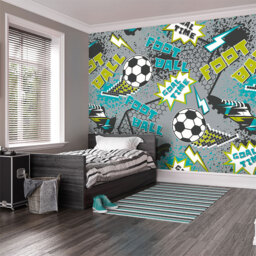 Origin Murals Graphic Pixel Footballs Grey Wall Mural - thumbnail 3