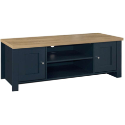 Highgate 2 Drawer 2 Shelf Navy Blue Oak Large TV Unit - thumbnail 2