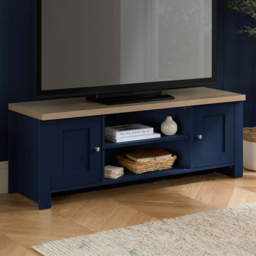 Highgate 2 Drawer 2 Shelf Navy Blue Oak Large TV Unit - thumbnail 1