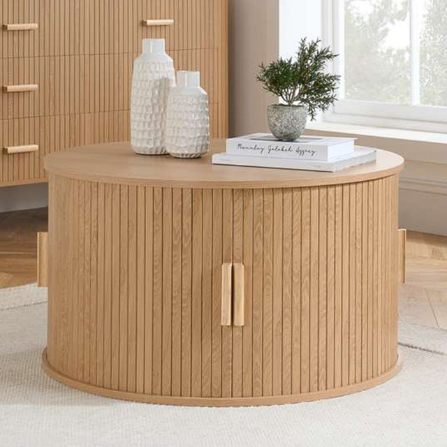 Birlea Axel 4 Sliding Door Oak Fluted Round Coffee Table - image 1