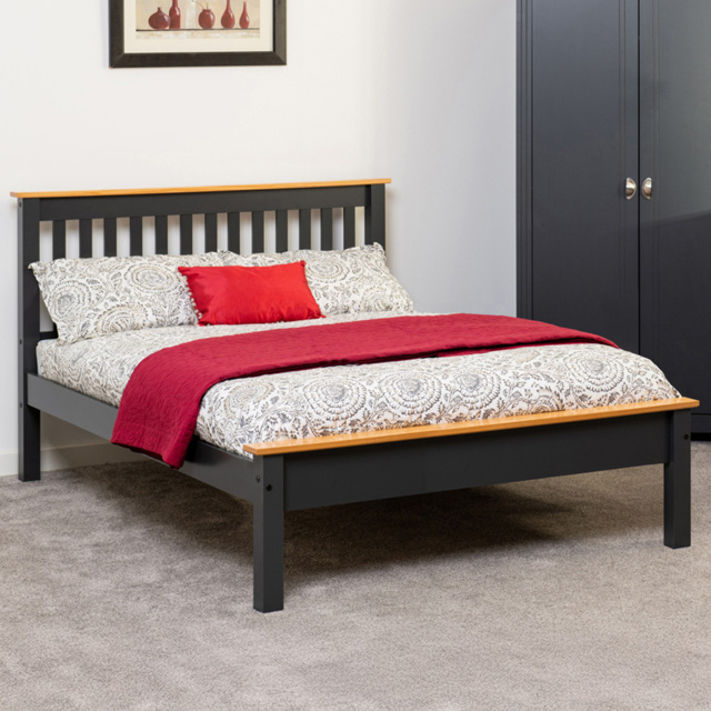 Seconique Monaco Small Double Dark Grey and Oak Effect Low End Bed - image 1