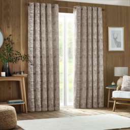 furn. Winter Woods Taupe Animal Chenille Eyelet Curtains 168 x 137cm