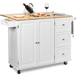 Costway 2 Door 3 Drawer White Kitchen Island Cart on Wheels