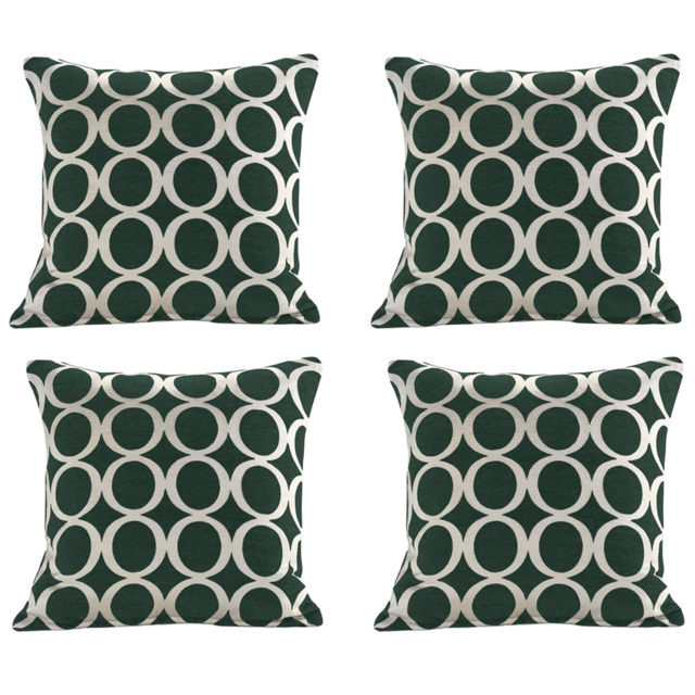 Alan Symonds Chenille Green Geometric O Cushion with Polyester Filled Pad 45 x 45cm 4 Pack