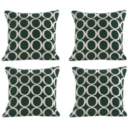 Alan Symonds Chenille Green Geometric O Cushion with Polyester Filled Pad 45 x 45cm 4 Pack