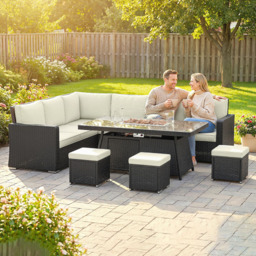 Outsunny White 9 Seater PE Rattan Garden Lounge Set with Fire Pit Table - thumbnail 1