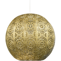 Happy Homewares Spherical Moroccan Vintage Satin Gold Metal Pendant Shade