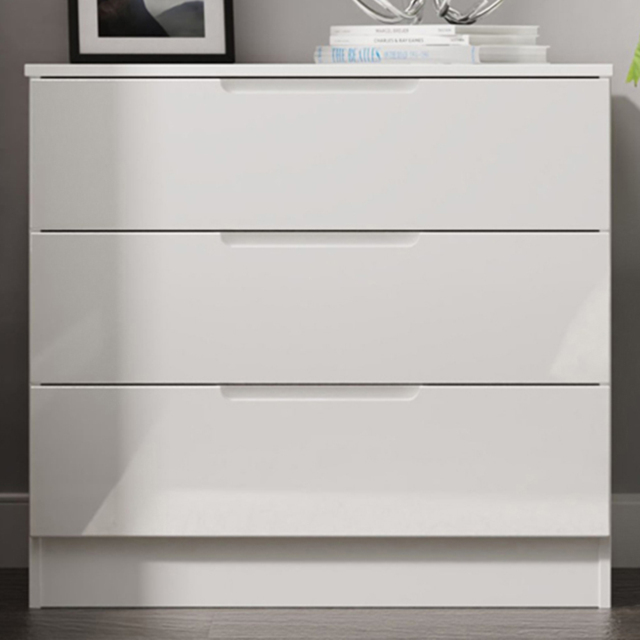 Crowndale Milan White Gloss and White 3 Drawer Chest of Drawers Ready Assembled - image 1