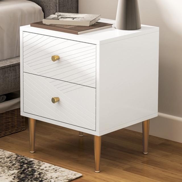 Portland 2 Drawer White and Gold Bedside Table - image 1