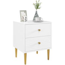 Portland 2 Drawer White and Gold Bedside Table - thumbnail 2