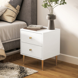 Portland 2 Drawer White and Gold Bedside Table - thumbnail 4