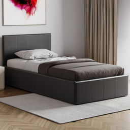 VIDA DESIGNS Lisbon Single Black Ottoman Faux Leather Bed Frame