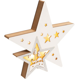 St Helens Wooden Star Light Up Tabletop Christmas Decoration 27cm