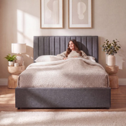 VIDA DESIGNS Vellaro Dark Grey Linen Fabric Double Ottoman Bed with Headboard - thumbnail 3