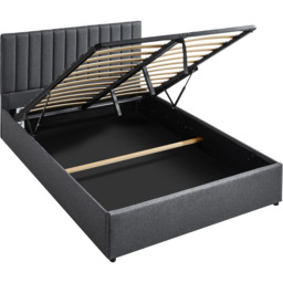 VIDA DESIGNS Vellaro Dark Grey Linen Fabric Double Ottoman Bed with Headboard - thumbnail 2