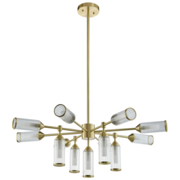 Merano Trieste Clear Frosted Glass Satin Brass Plate Multi Arm Pendant Ceiling Light