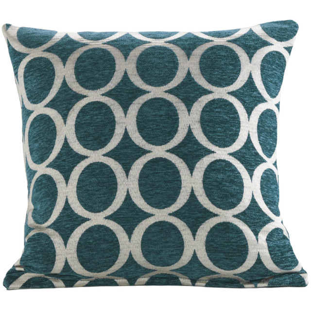 Alan Symonds Chenille Teal Geometric O Cushion with Polyester Filled Pad 45 x 45cm 4 Pack