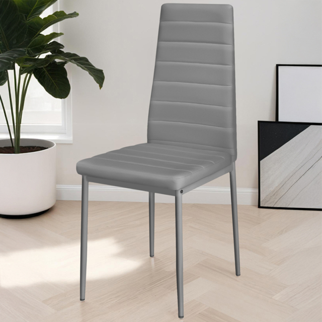 tectake Set of 4 Grey High Backrest Padded Dining Chair - image 1